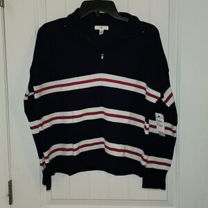 NWT bp 1/4 Zip Navy Pink Uneven Stripe Sweater